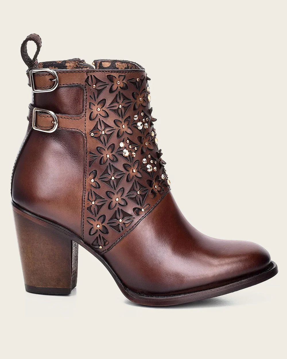 Botín de piel color café con cristales austriacos